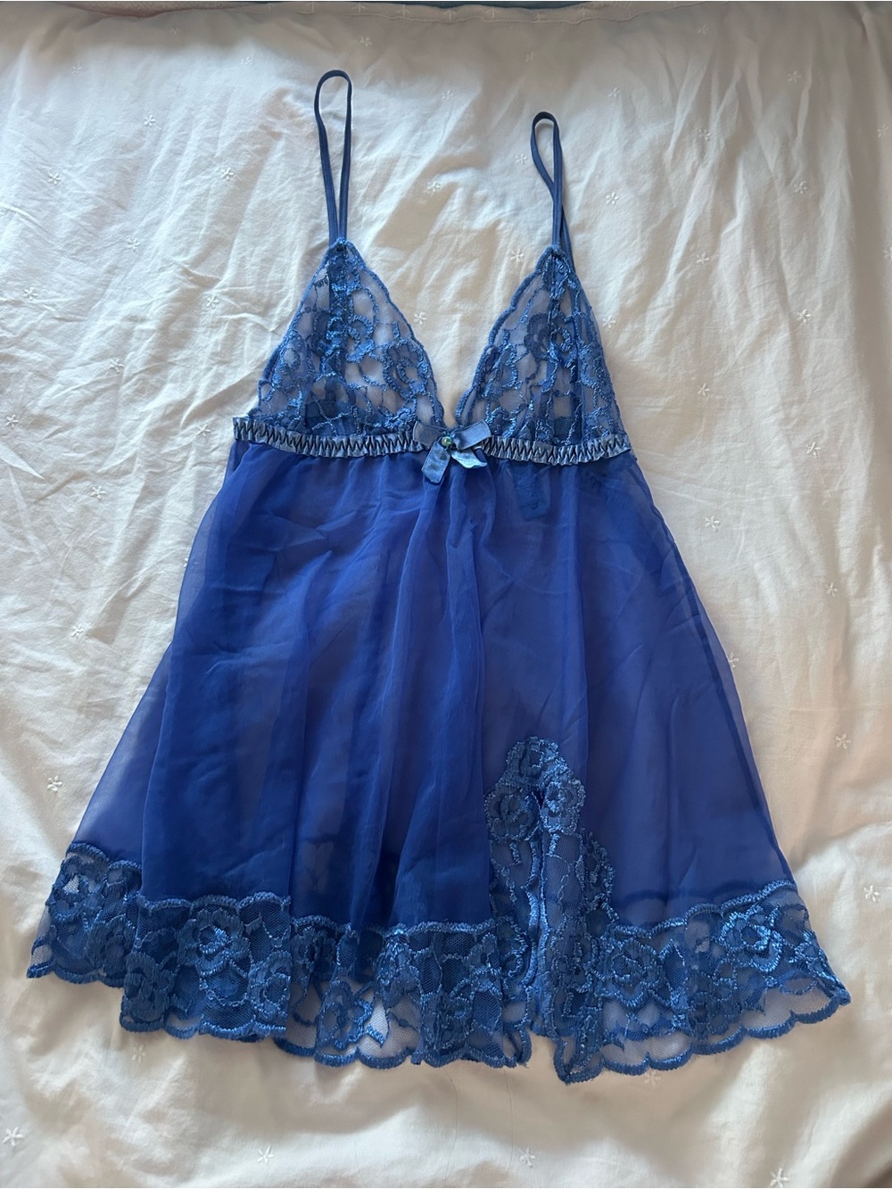 Frederick's of Hollywood Sheer Blue Lace Babydoll Chemise